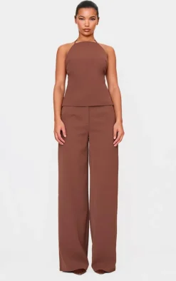 Chocolate Tailored Woven High Waist Wide Leg Pants