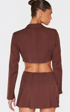 Chocolate Tailored Woven Buckle Detail Cropped Blazer