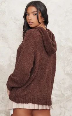 Chocolate Textured Bobble Knit Hoodie
