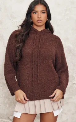 Chocolate Textured Bobble Knit Hoodie