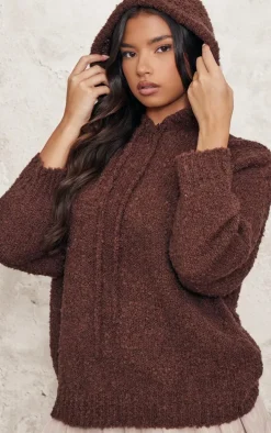 Chocolate Textured Bobble Knit Hoodie