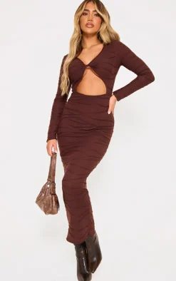 Chocolate Textured Cut Out Maxi Dress