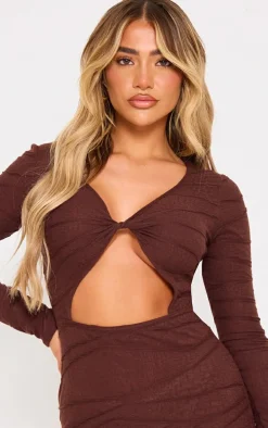 Chocolate Textured Cut Out Maxi Dress