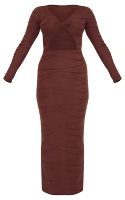 Chocolate Textured Cut Out Maxi Dress
