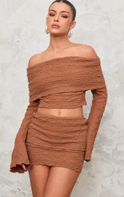Chocolate Textured Fold Over Long Sleeve Top