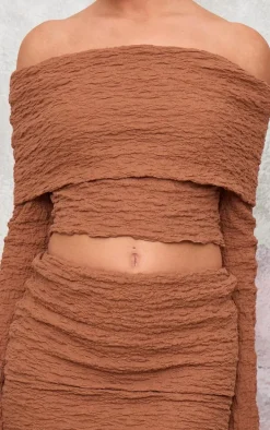 Chocolate Textured Fold Over Long Sleeve Top