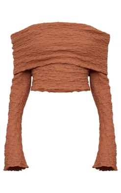 Chocolate Textured Fold Over Long Sleeve Top