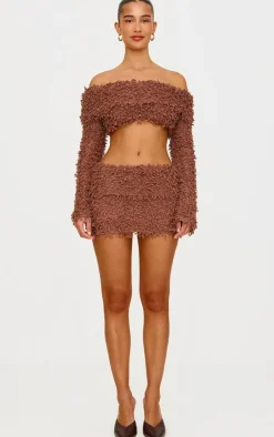 Chocolate Textured Fold Over Micro Mini Skirt