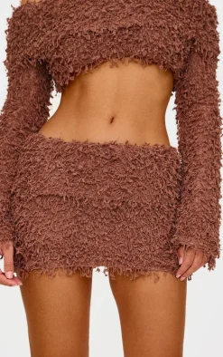 Chocolate Textured Fold Over Micro Mini Skirt