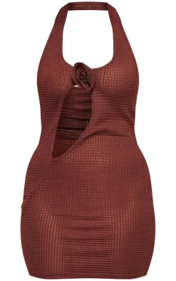 Chocolate Textured Halterneck Corsage Dress