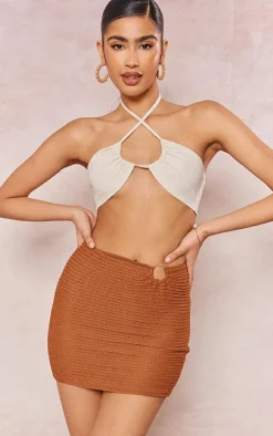 Chocolate Textured Jersey Ring Detail Mini Skirt