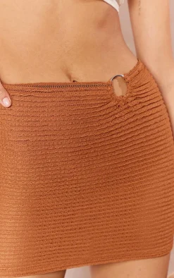 Chocolate Textured Jersey Ring Detail Mini Skirt