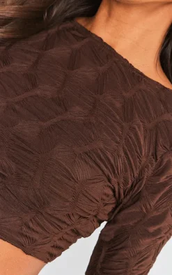 Chocolate Textured Jersey Long Sleeve Backless Top