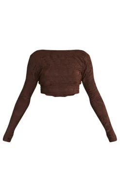 Chocolate Textured Jersey Long Sleeve Backless Top
