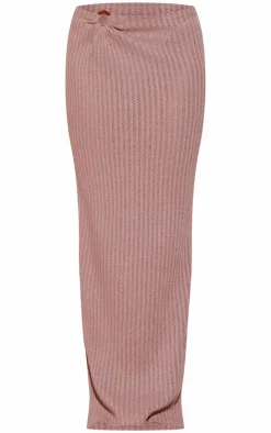 Chocolate Textured Jersey Ring Detail Low Rise Maxi Skirt