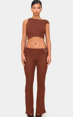 Chocolate Textured Trim Detail Low Rise Skinny Flares