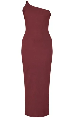 Chocolate Textured Twist One Shoulder Maxi Dress