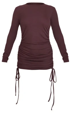Chocolate Thick Rib Ruched Side Bodycon Dress
