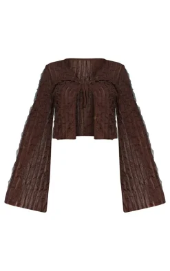 Chocolate Tie Front Raw Edge Detail Top