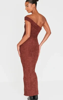 Chocolate Towel One Shoulder Maxi Dress