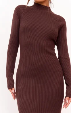 Chocolate Turtle Neck Knitted Bodycon Maxi Dress