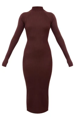 Chocolate Turtle Neck Knitted Bodycon Maxi Dress