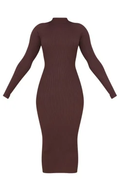 Chocolate Turtle Neck Knitted Bodycon Maxi Dress