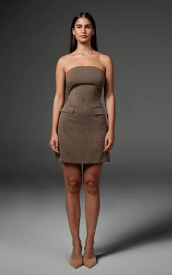 Chocolate Twill Bandeau Shift Dress