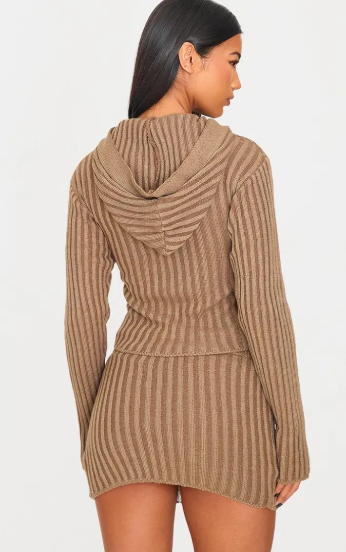 Chocolate Two Tone Knitted Zip Up Cardigan
