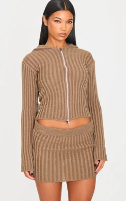 Chocolate Two Tone Knitted Mini Skirt