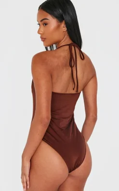 Chocolate Underwired Laced Cup Swimsuit