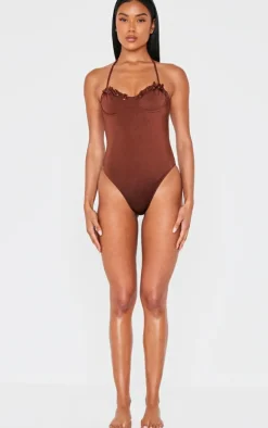 Chocolate Underwired Laced Cup Swimsuit