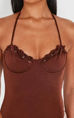Chocolate Underwired Laced Cup Swimsuit