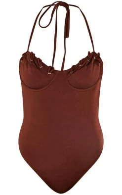 Chocolate Underwired Laced Cup Swimsuit