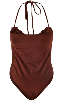 Chocolate Underwired Laced Cup Swimsuit