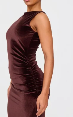 Chocolate Velvet Boat Neck Maxi Dress