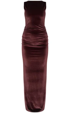 Chocolate Velvet Boat Neck Maxi Dress