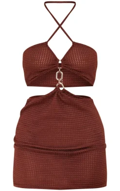 Chocolate Waffle Texture Halterneck Mini Dress