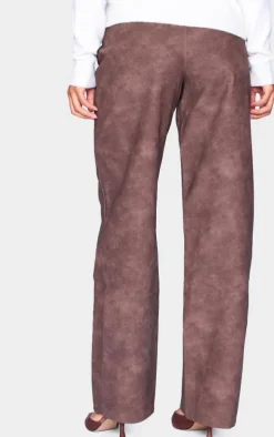 Chocolate Washed Faux Leather Dart Pocket Straight Leg Pants