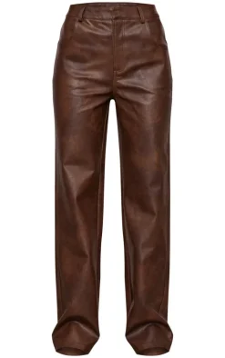 Chocolate Washed Faux Leather Straight Leg Pants