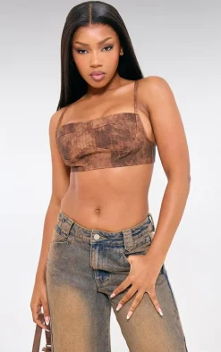 Chocolate Washed Faux Leather Pleated Bralet