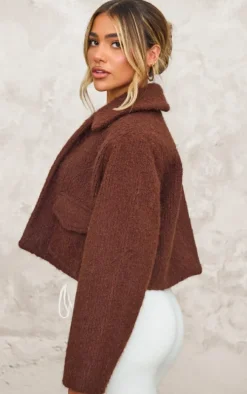 Chocolate Wool Look Pocket Detail Jacket