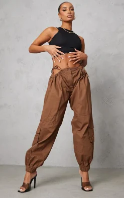 Chocolate Woven Cut Out Cargo Joggers