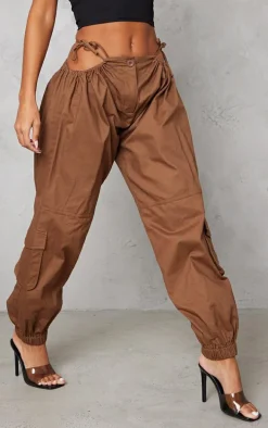 Chocolate Woven Cut Out Cargo Joggers