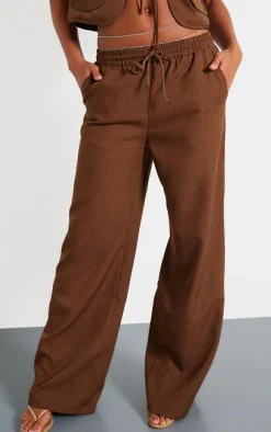Chocolate Woven Mid Rise Wide Leg Pants