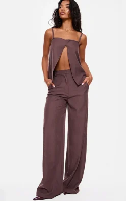 Chocolate Woven Straight Leg Pants