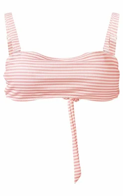 Clay Stripe Rib Tie Bandeau Bikini Top