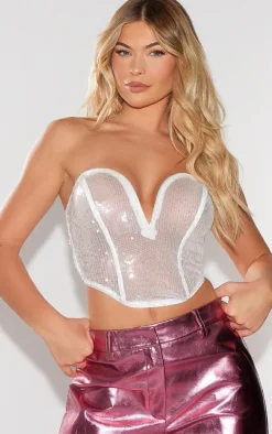 Clear Sheer Sequin Boned Trim Corset