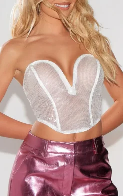 Clear Sheer Sequin Boned Trim Corset