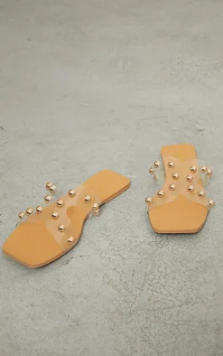 Clear Square Perspex Bow Studded Strap Slides